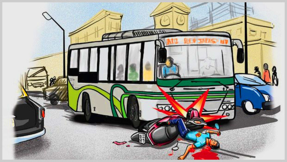 झापामा बसको ठक्करबाट मोटरसाइकल चालकको मृत्यु